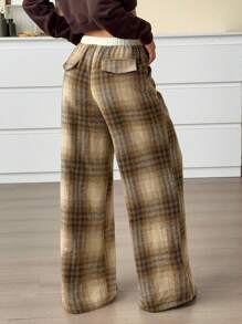 SHEIN EZwear Damen karierter Jogginghose mit Kordelzug und weitem Bund, lässige lange Hose