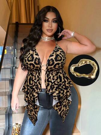 NU&NOW 加大码女式性感纯色金属装饰露背系带蝴蝶结不对称下摆时尚吊带背心，适合海滩、夜店夜间外出，百搭