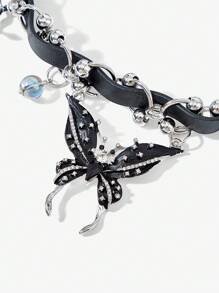 SHEIN ICON 朋克风格蝴蝶吊坠项链 - 黑色 - 查看 3