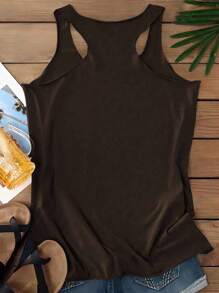 SHEIN LUNE Áo hai dây nữ họa tiết mặt trời, mặt trăng, ngôi sao, bướm, thích hợp cho mùa hè, đi học, phong cách thường ngày. - Màu nâu Sô-cô-la - Xem 2