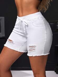 SHEIN Tall Women's Simple Fashionable Denim Shorts, Suitable For Summer - White - View 1
