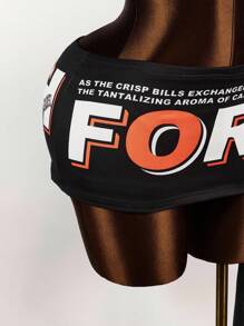 Amplova 女式口号印花拼布丝带设计修身性感迷你裙 - 黑色 - 查看 4