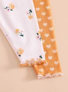 SHEIN 4pcs Baby Girl Cute Cat Print Ruffle Trim Round Neck Long Sleeve Pajama Set, Soft & Comfortable Fall Winter - Multicolor - View 4