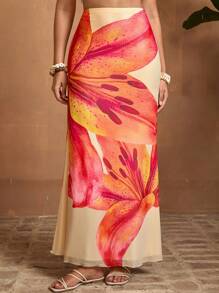 Travachic 加大码针织网眼印花低腰修身美人鱼下摆女式半身裙，波西米亚风 - 彩色 - 查看 5