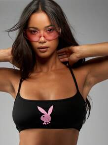 Missguided x Playboy Sujetador deportivo de alto rendimiento, top de entrenamiento con estilo athleisure, crop top activo para entrenamiento y baile
