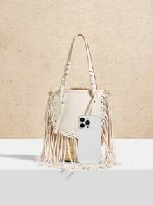 SHECARRY Women's Boho Tassel Design Fashion Handbag For Vacation - Beige - View 4