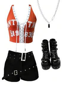 StreetHx Women's Letter Print Halter Neck Camisole - Orange - View 1