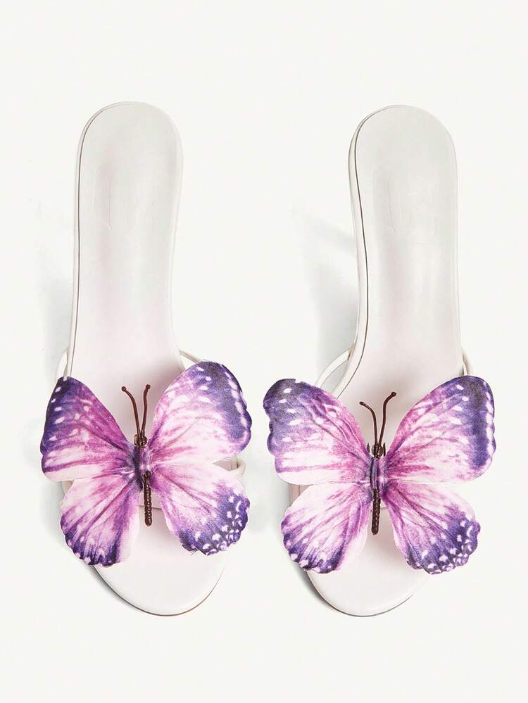 CUCCOO CHICEST Women's Elegant Butterfly Multi-Strap Round Toe Stiletto Heels, Romantic White Ladies High Heel Sandals, Slip-On Mules, Suitable For Tea Party, Dating, Vacation