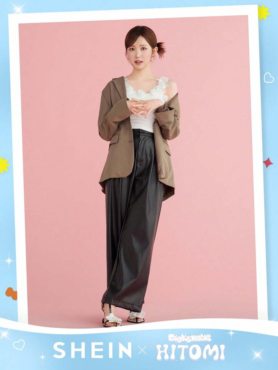 DAZY Quần da giả ống đứng rộng rãi cho nữ, Thu/Đông - màu đen - Xem 1