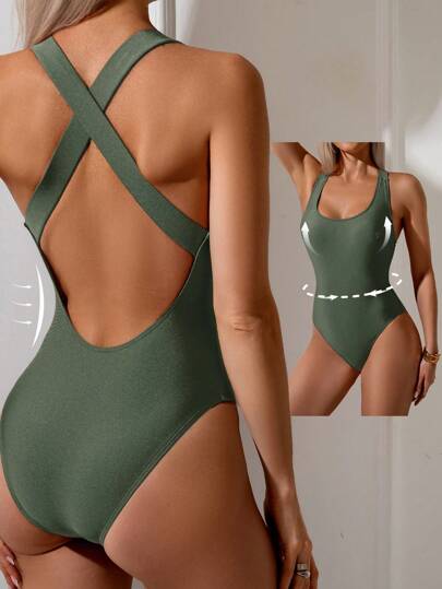 Swim Basics Damen Neuer Einteiler Sportbadeanzug, Rücken mit gekreuzten Trägern Trainings-Rennanzug, schlank