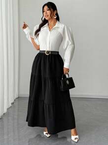 SHEIN Unity Áo sơ mi tay dài cài nút màu trắng đơn giản cỡ lớn dành cho nữ - trắng - Xem 3