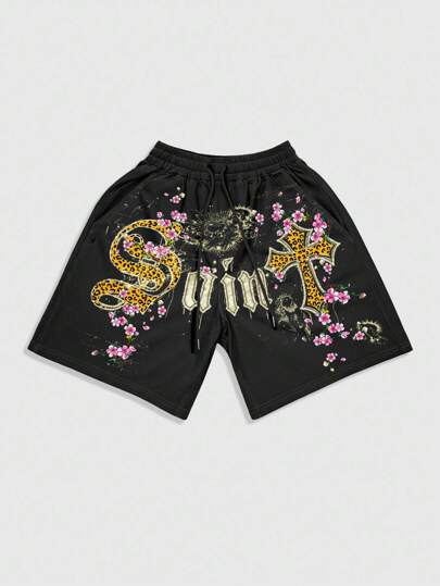 Anime Herren Straßen-Muster Lässig Shorts, geeignet für Frühling und Sommer