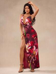 Glamance Studio Sense Vestido largo de gasa con estampado floral degradado, escote sexy, múltiples capas y abertura alta, ideal para fiestas, eventos diarios, festivales, vacaciones, playa, conciertos country, salidas nocturnas y talla grande