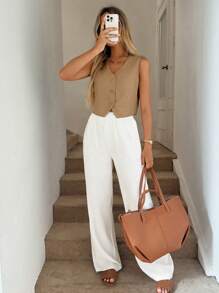 Easowa Women's Casual Single Breasted Office Sleeveless Vest