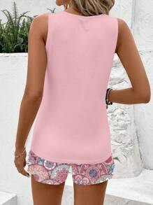 SHEIN LUNE 浅粉色休闲简约碎花加大码两件套，适合夏季女士夏季两件套适合外出 - 彩色 - 查看 2