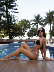 Carolina Barros 夏季 2 件套女士条纹印花吊带比基尼上衣和比基尼下装 - 彩色 - 查看 3