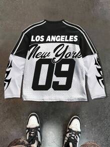 PAVTROS Manfinity Streetrush Men's Casual Letter Print Round Neck 2 In 1 Long Sleeve T-Shirt For Autumn, For Fall - Multicolor - View 2