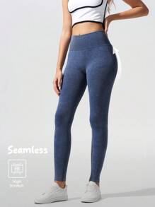 Fluxe Mallas deportivas de cintura alta ajustada de un solo color de punto para mujer