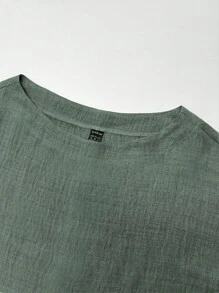SHEIN LUNE 2 pièces Ensemble top à manches courtes de couleur unie et jupe trapèze décontractée pour femme