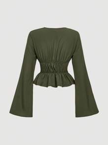 SHEIN MOD Blouse évasée à manches évasées et nœud devant pour femmes en vert, costumes ajourés, costume de diable, vintage, Top de pirate, hippie, hauts de sortie
