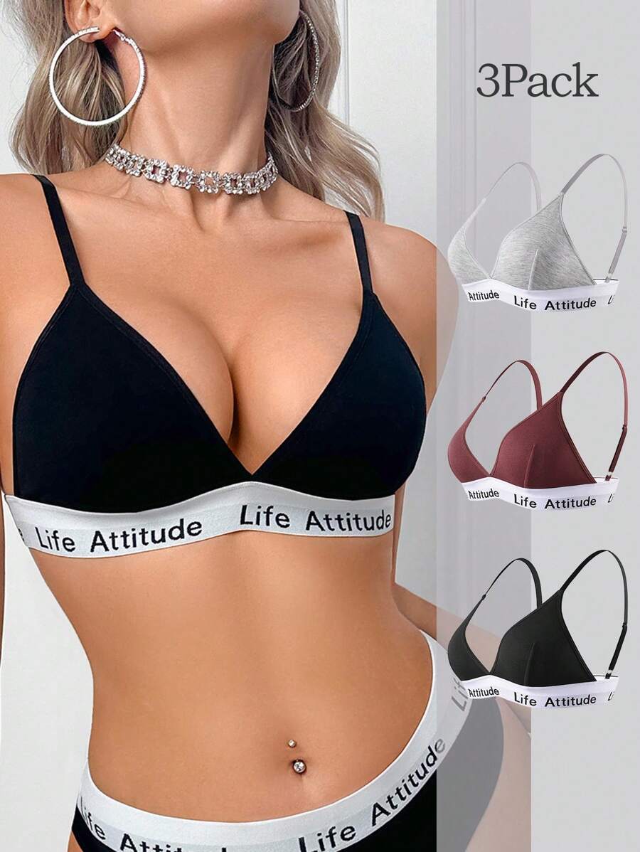 SHEIN 3pcs Seamless Solid Color Wire Free Comfort Bras - Multicolor - View 1