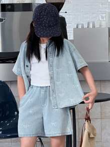 Dazy Kids 青少年女孩日常休闲牛仔装 - 淺色水洗藍 - 查看 2