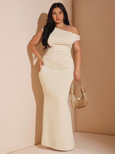 SHEIN BAE 大码女式优雅不对称长款鱼尾连衣裙，百搭日常穿着，适合约会、聚会、派对、俱乐部郊游、万圣节、情人节、婚礼、舞会