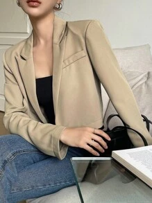 Livesso Women's Turn-Down Collar Short Solid Casual Blazer