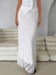 Roylia Romantic Summer Vacation Lace Splice Elegant Ladies Skirt - White - View 4