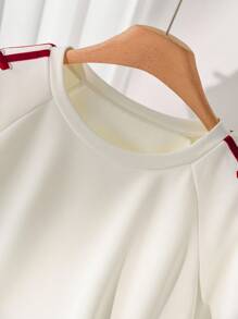 CosyJoli 大码休闲蝴蝶结撞色蝙蝠袖针织T恤和短裤套装 - 杏色 - 查看 6