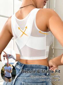 SHEIN Camiseta de mujer de unicolor con parches de malla transparente y abotonamiento delantero - Blanco - Ver 2