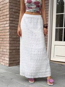 Rafferiza Saia plissada texturizada minimalista de cor sólida feminina - Branco - Ver 6