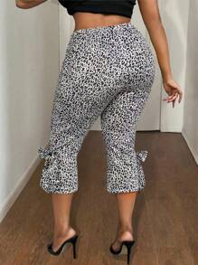 Maweii Pantalones capri 7/8 de licra con estampado de leopardo y lazo, sexy y ajustados, para actividades casuales y salidas, tallas grandes