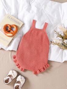 SHEIN Baby Girl Cute Cartoon Strawberry Knitted Bodysuit For Outerwear Fall Winter - Red - View 3