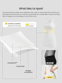 GLOWMODE Quick-Dry Sweat-Wicking Built-In Cups Square-Neck Dress With Built-In Shorts Side Pockets Non-Slip Grips Tennis Golf Gym Daily Casual - White - View 3