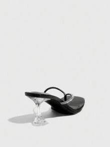 CUCCOO SZL Women's Black Rhinestone Embellished High Heel Sandals - Black - View 11