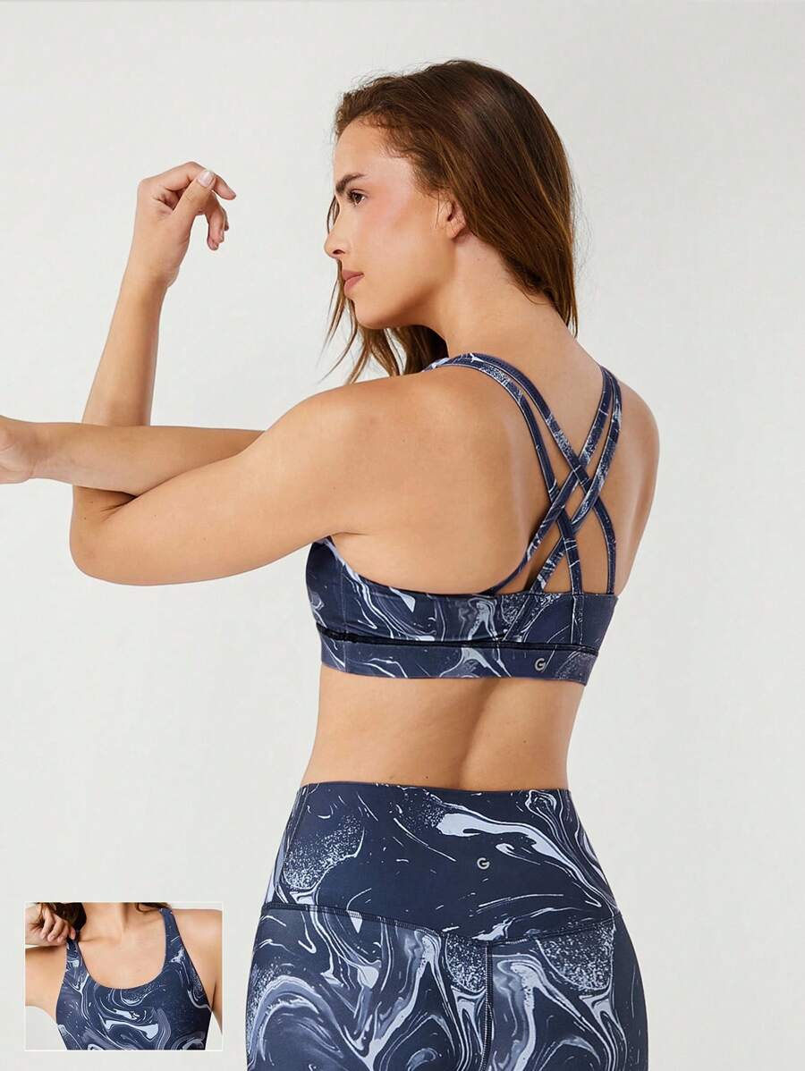GLOWMODE FeatherFit™ Crossover Strap Sports Bra Gym - Blue - View 1