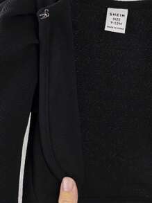 SHEIN 时尚女婴针织长袖短款夹克，黑色，百搭 - 黑色 - 查看 10