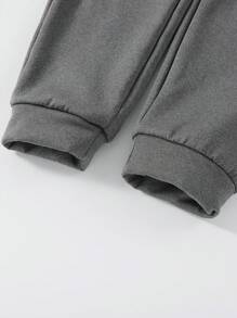 SHEIN Explorewe Tween Boys' Solid Color Waist Tie Basic Casual Thermal Lined Joggers Chic Outfits For Autumn/Winter - Dark Grey - View 4