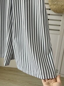 SHEIN MOOSTA 大码女式条纹抽绳腰宽松休闲阔腿裤 - 彩色 - 查看 7