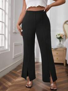 Auralis Plus Split Hem Flare Leg Trousers - Black - View 4