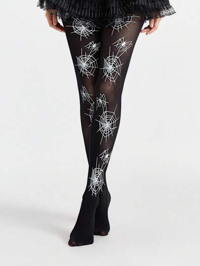 Grunge Punk 1 par de medias transparentes con diseño de telaraña y araña, estilo minimalista adecuado para Halloween, elástico y transpirable, pantimedias con tirantes