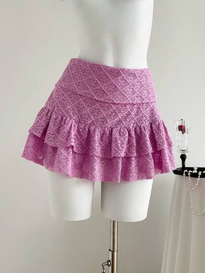 Comfortcana Women's Vacation Style Solid Color Multi-Layer Ruffle Hem Skirt, Summer