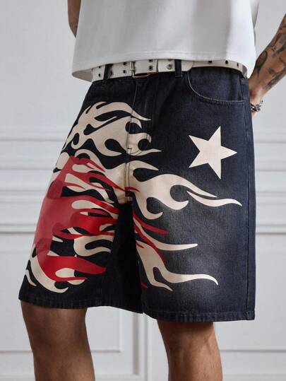 Grunge Punk Pantalones cortos de verano para hombres, diseño con estampado retro, estilo coreano