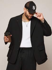 EASEVO Plus Size Men's Casual Long Sleeve Woven Blazer With Pockets, For Fall Winter, Wedding