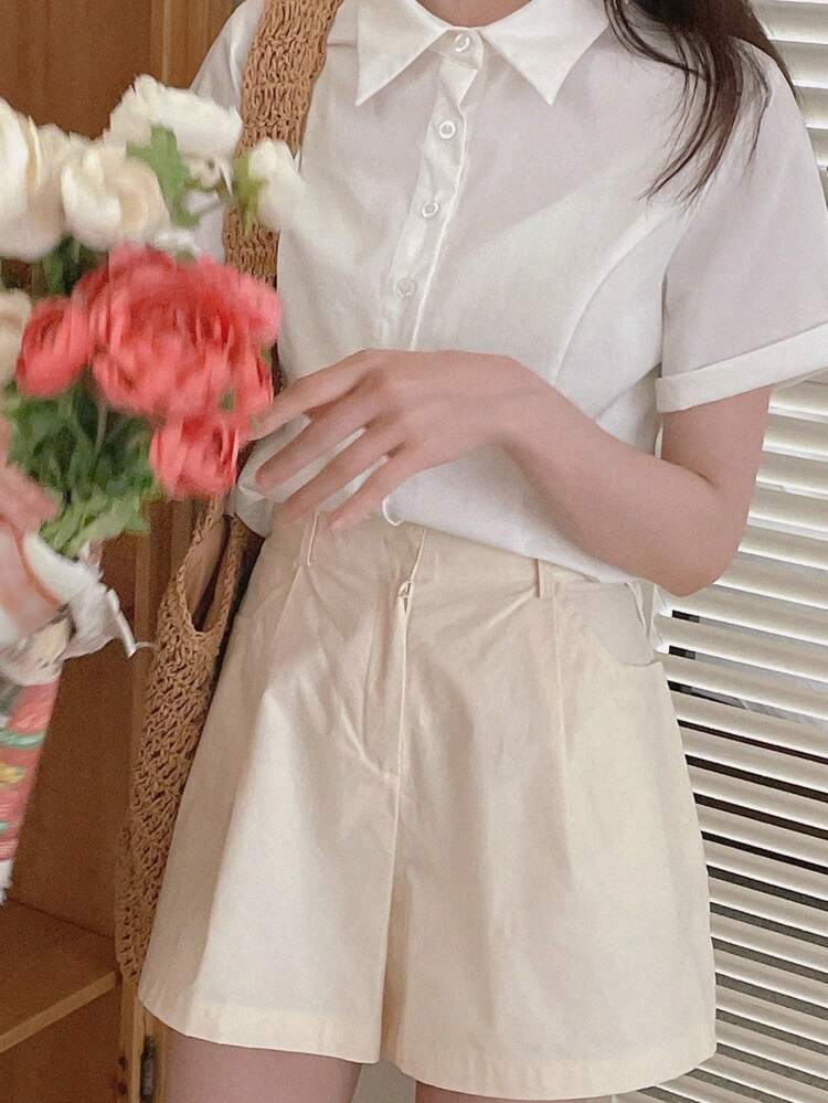 Waist Fitted Polo Shirt, Slimming Slim College Style Short Sleeve,Back To School Clothes