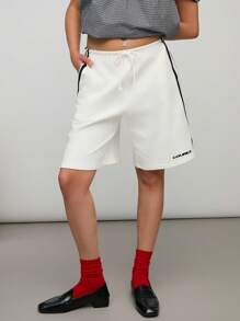COUREZ 带品牌标志和侧条纹的运动短裤/女士夏季短裤/街头休闲/Y2K 100%纯棉复古 - 白色 - 查看 3