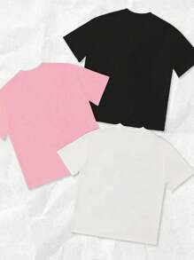 Tseoso 3pcs/Set Casual Hip Hop Graphic Round Neck Short Sleeve Loose T-Shirt For Women Slightly Sheer Suitable For Going Out