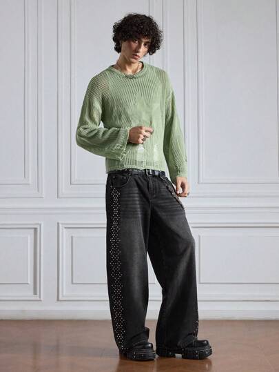 Prep Men's Casual Pentagram Pattern Drop Shoulder Long Sleeve Knitted Sweater