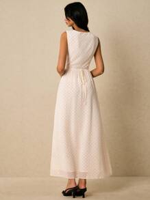 Poéselle Robe à col en V profond sans manches à imprimé pois pour femme - Blanc - Voir 3